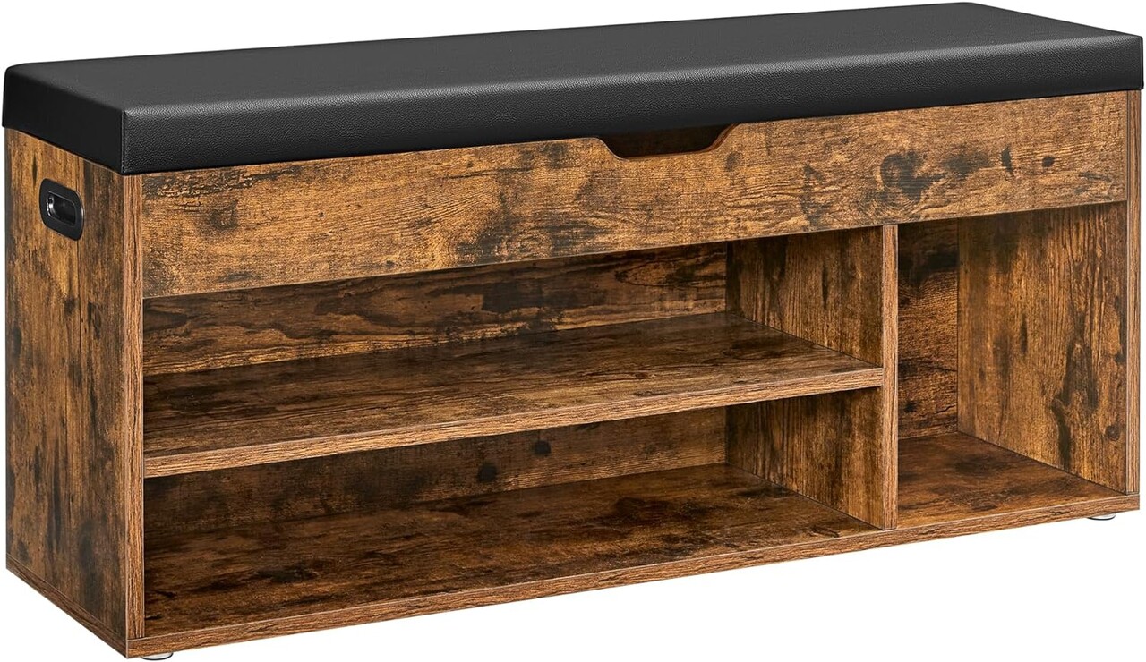 Bancheta cu pantofar si spatiu de depozitare, Vasagle, 100x30x44 cm, max 150 kg, piele ecologica, negru - imagine 7